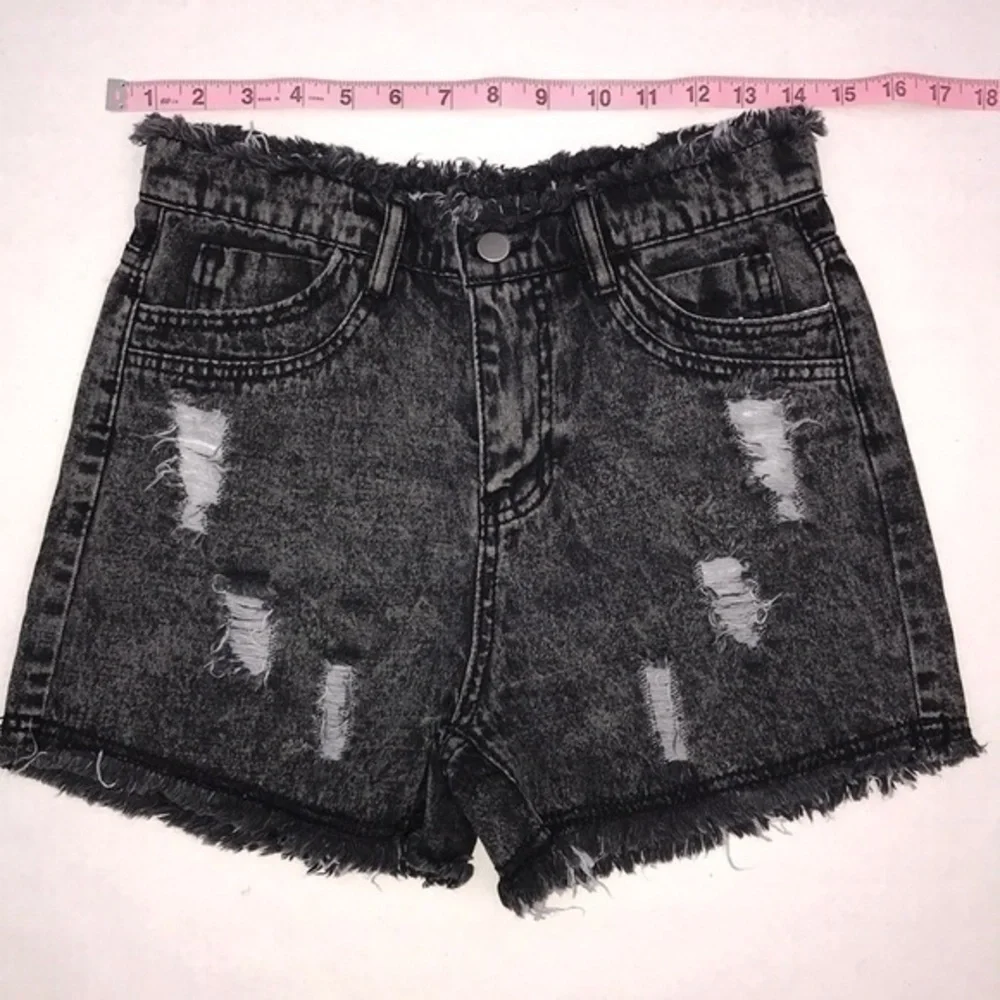Distressed Fringed Denim Shorts